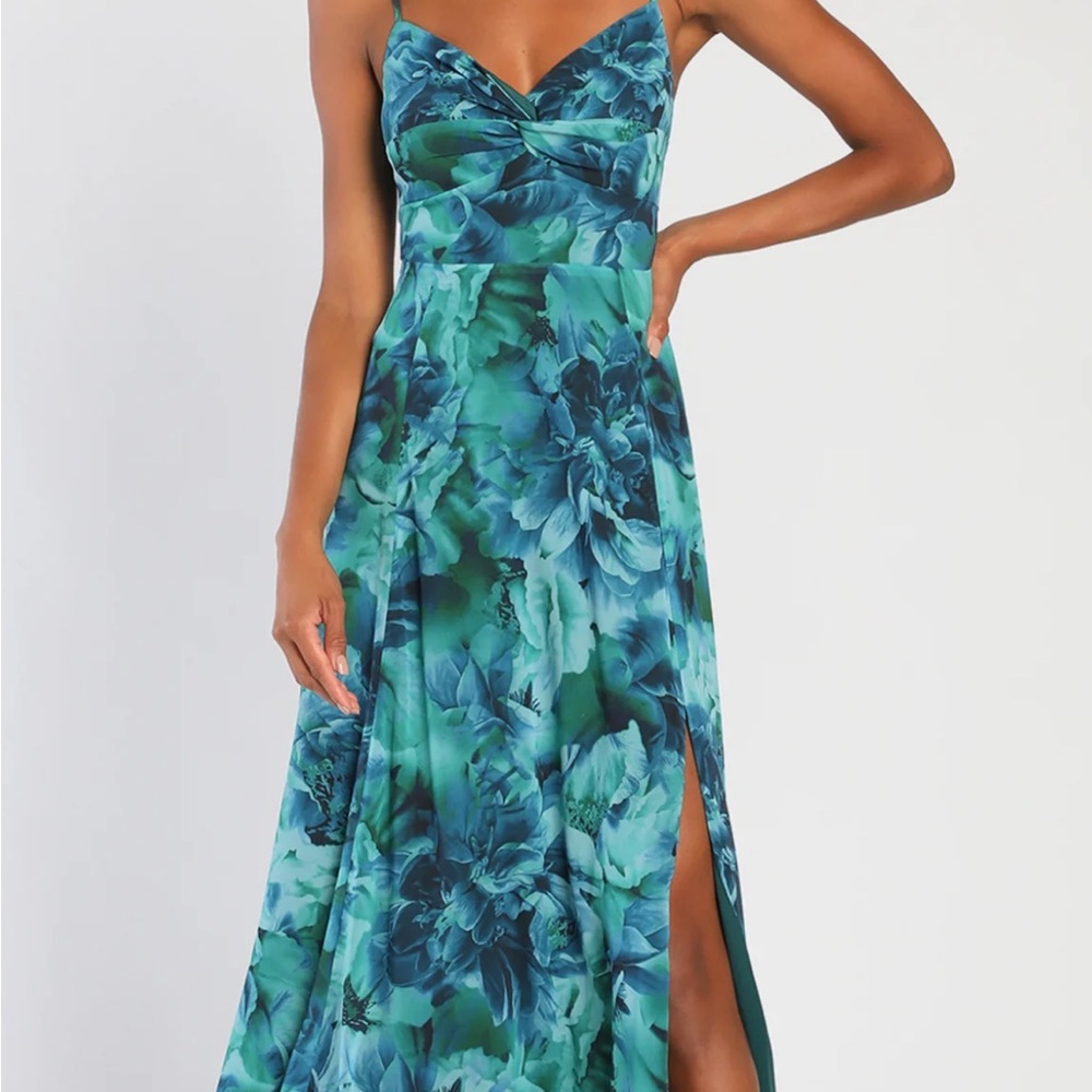 Lulu's Blue/green floral Maxi Dress